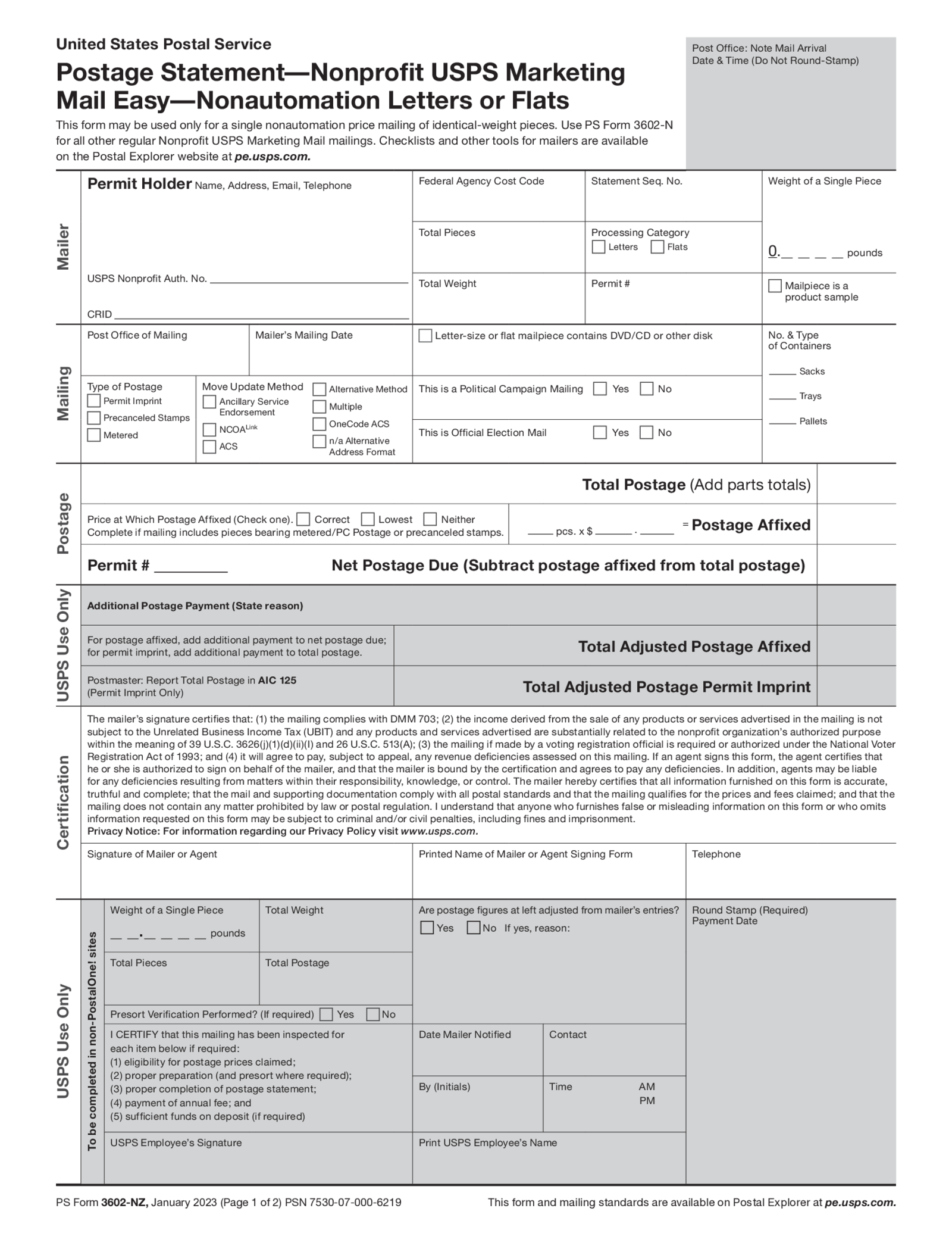 PS Form 3602-NZ (2023) - Thumbnail