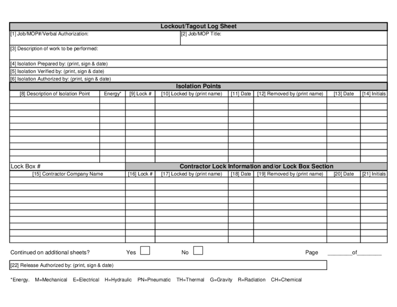 Lockout Tagout Log Sheet Template