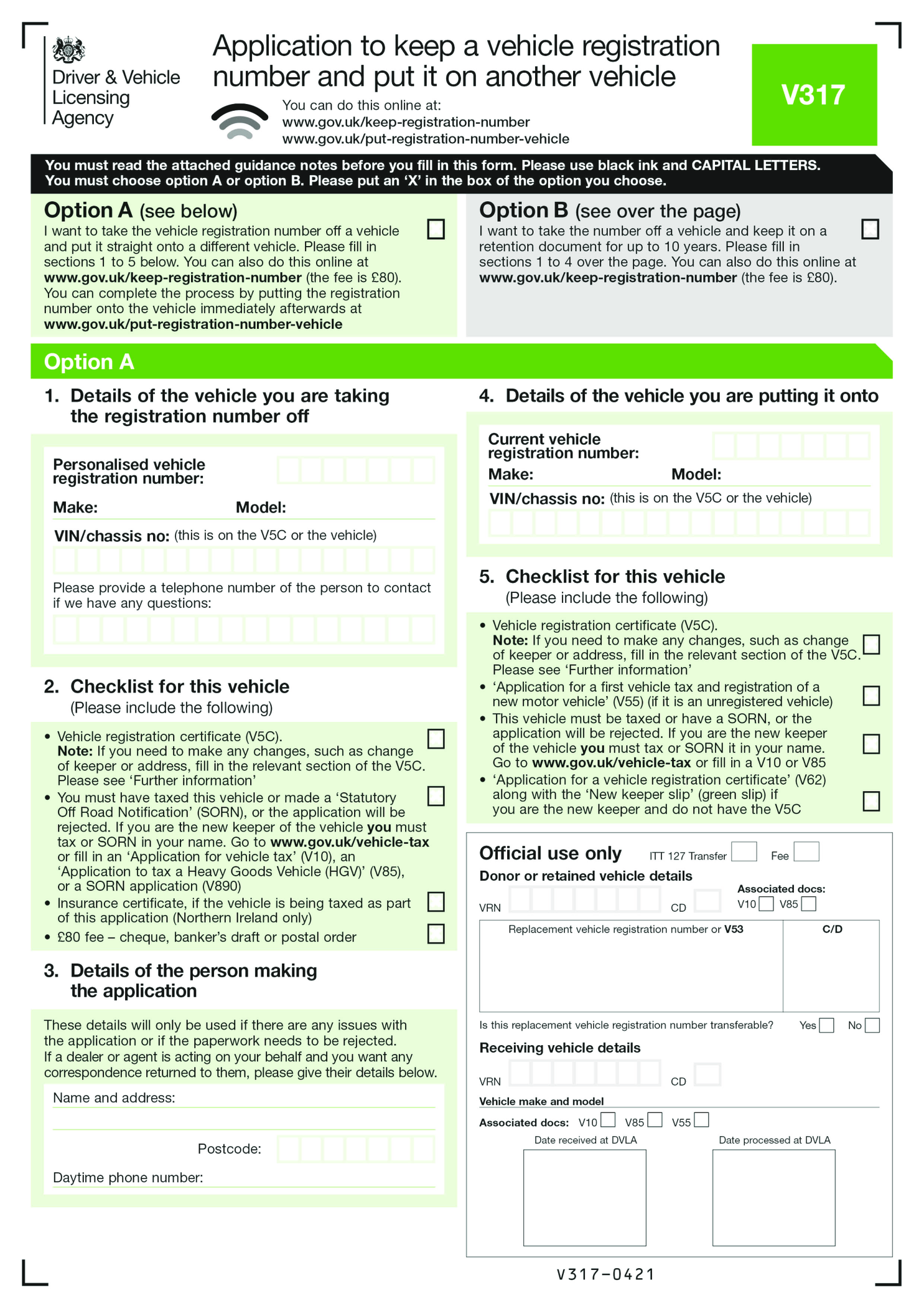 Fillable DVLA Form V317 - Thumbnail