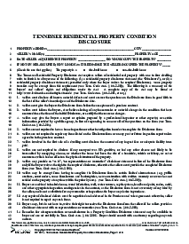 Form RF 201 Tennessee Residential Property Condition Disclosure - Thumbnail