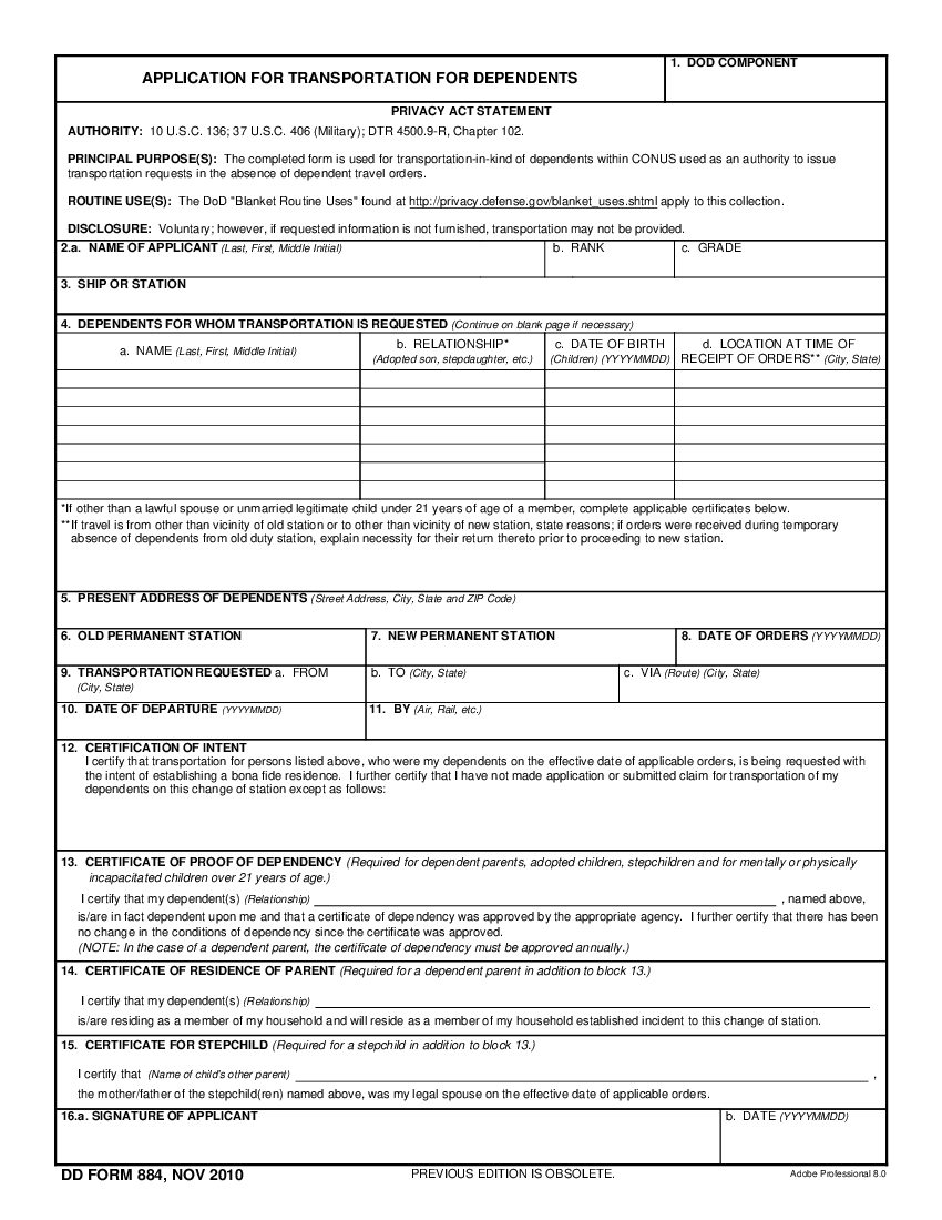 DD Form 884