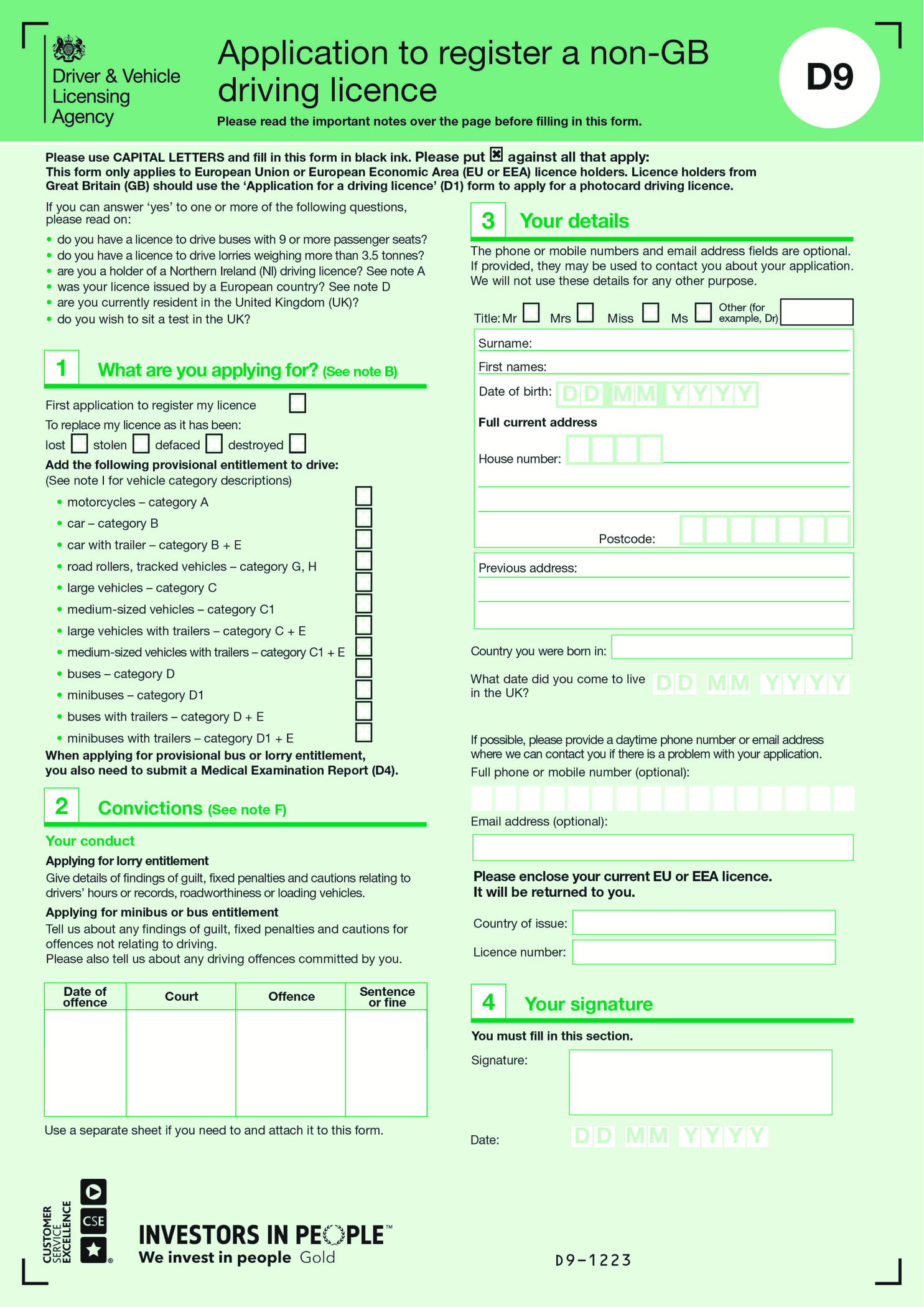 Application to register a non-GB driving licence (form D9) - Thumbnail