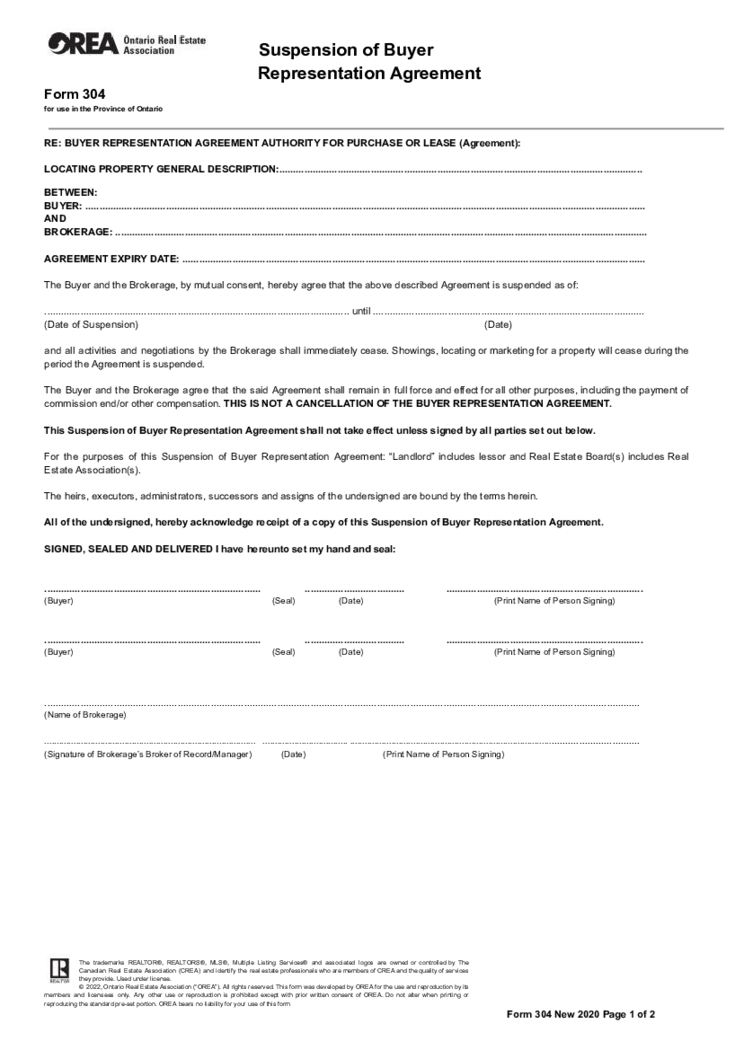 Form 304, Suspension of Buyer Representation Agreement