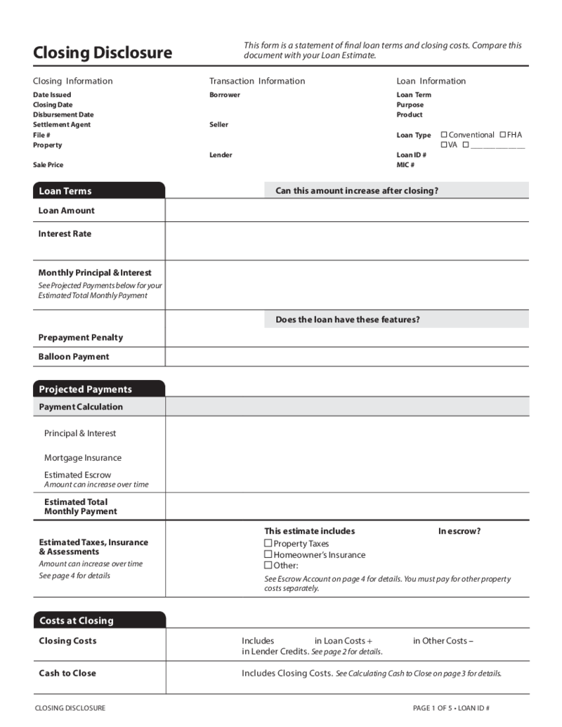 Closing Disclosure Form