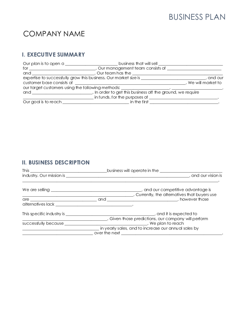 Simple Fill-In-the-Blank Business Plan Template for Startups