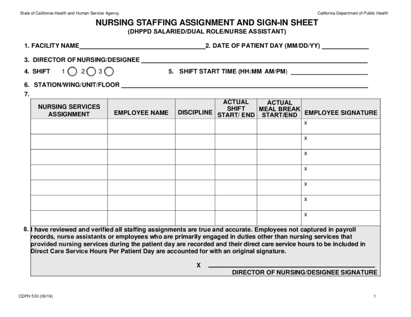 Nursing Staffing Assignment and Sign In Sheet