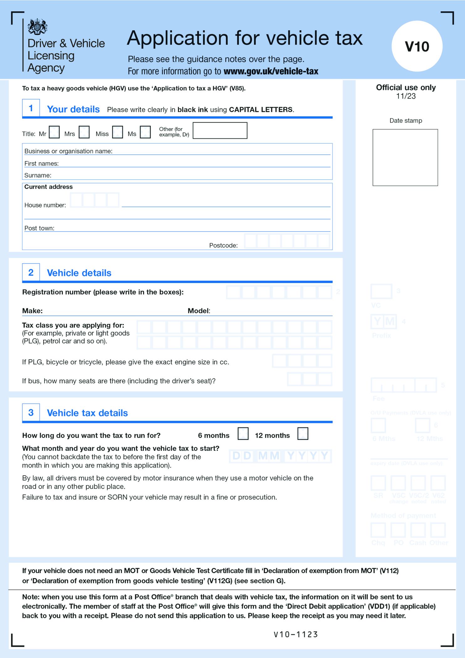 Apply For Vehicle Tax (Form V10) - Thumbnail