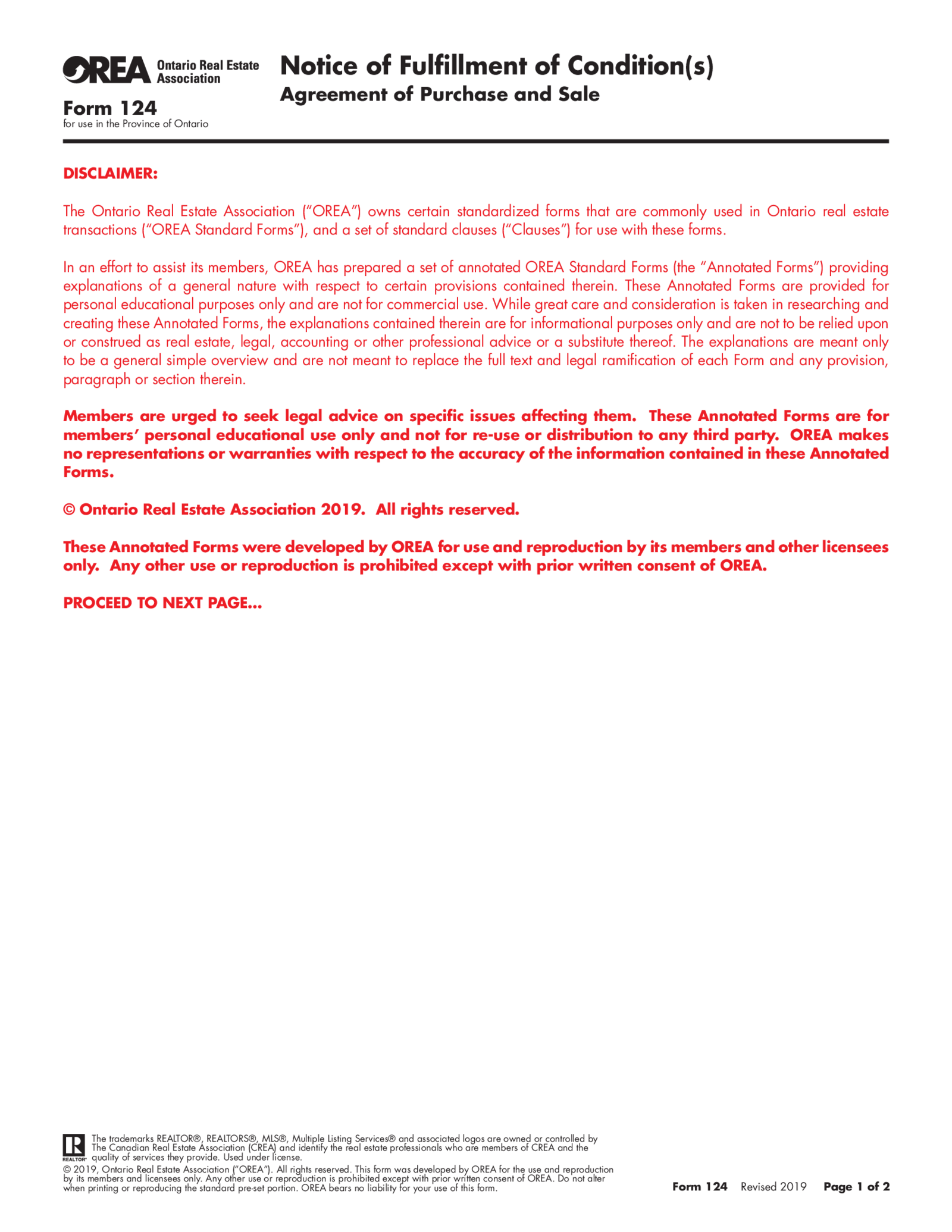 Form 154, Notice of Fulfillment of Condition(s) - Thumbnail