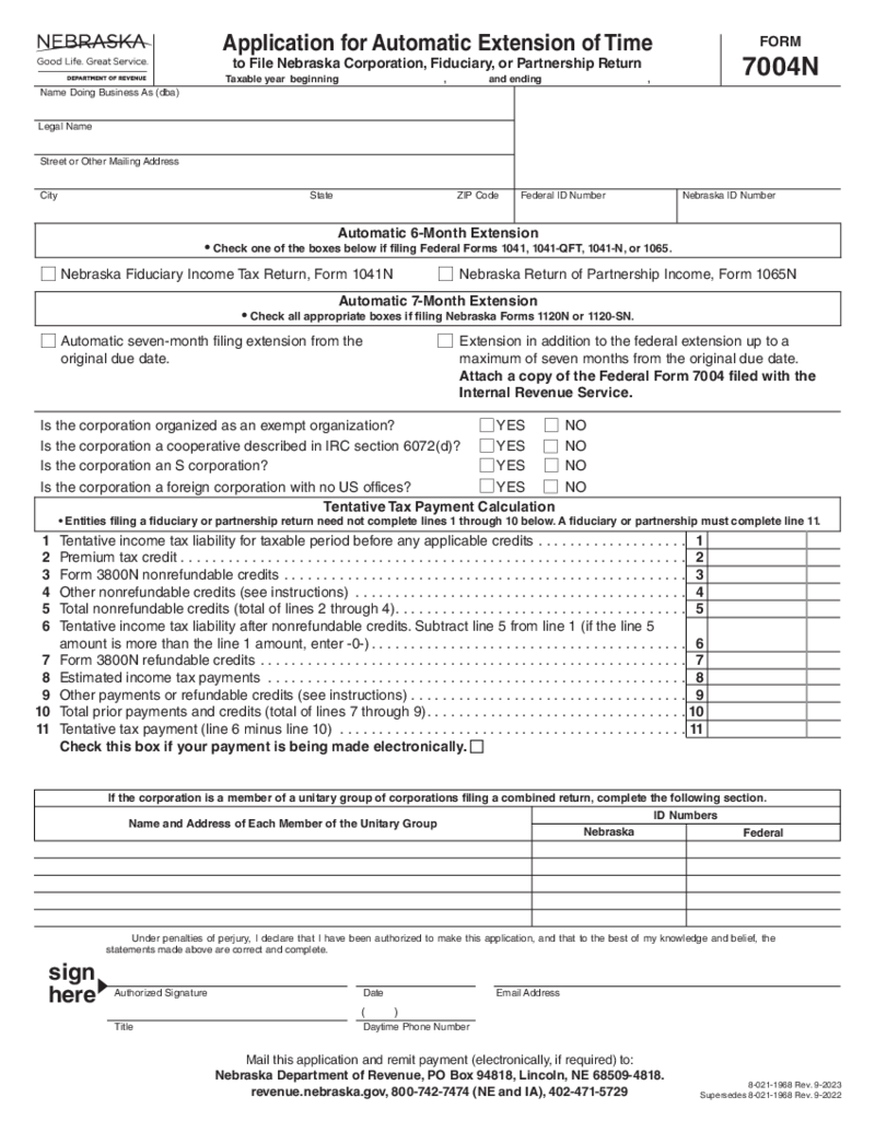 Application for Automatic Extension of Time - Form 7004N