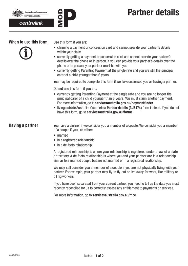 Centrelink MOD P Form