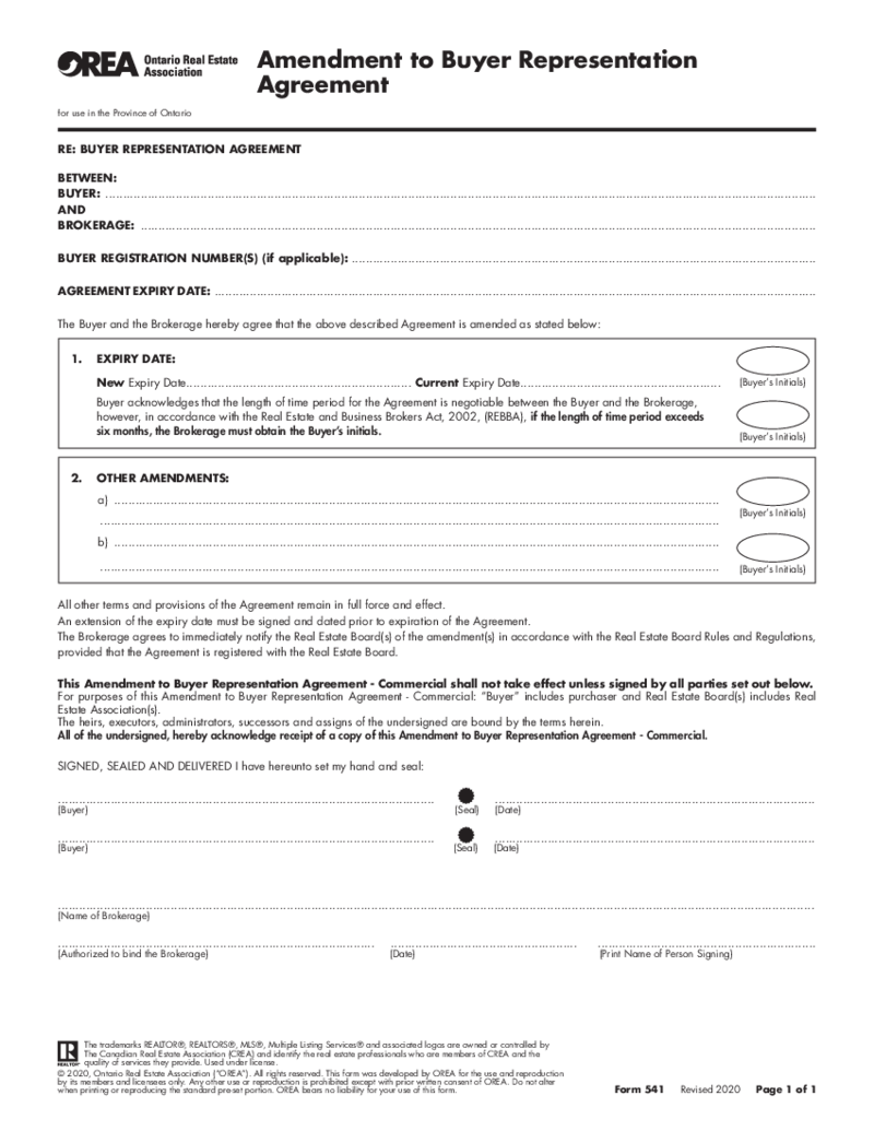 Form 305, Amendment to Buyer Representation Agreement