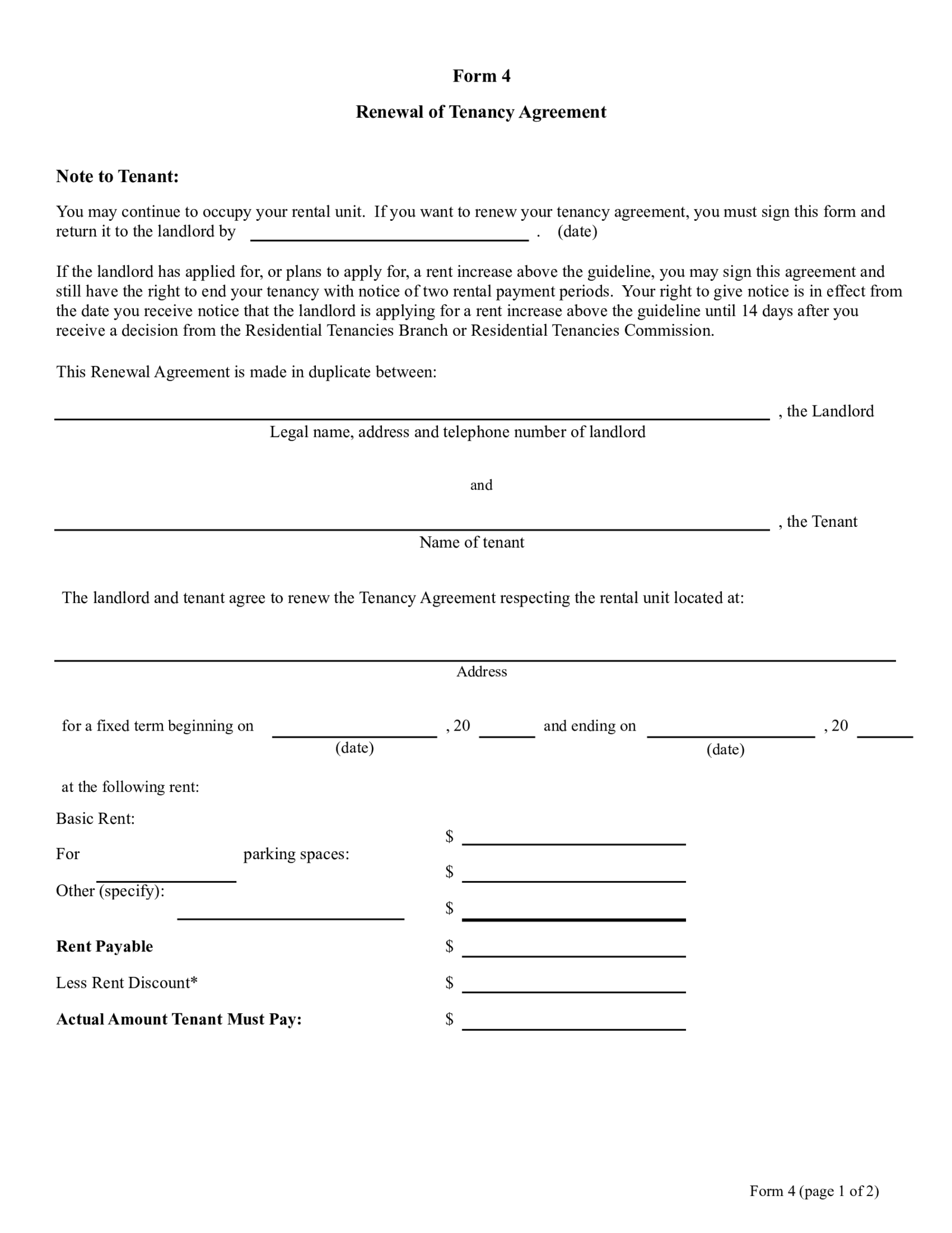 Form 4 - Renewal of Tenancy Agreement - Thumbnail