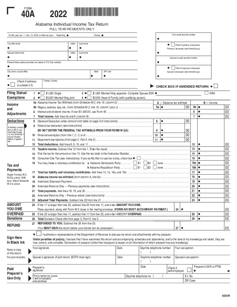 Alabama Tax Form 40A