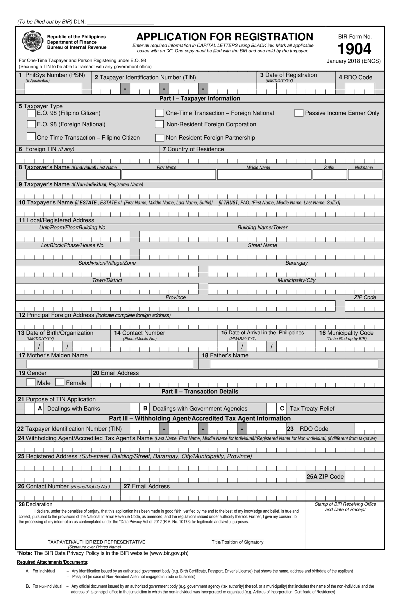 BIR Form 1904 - Thumbnail