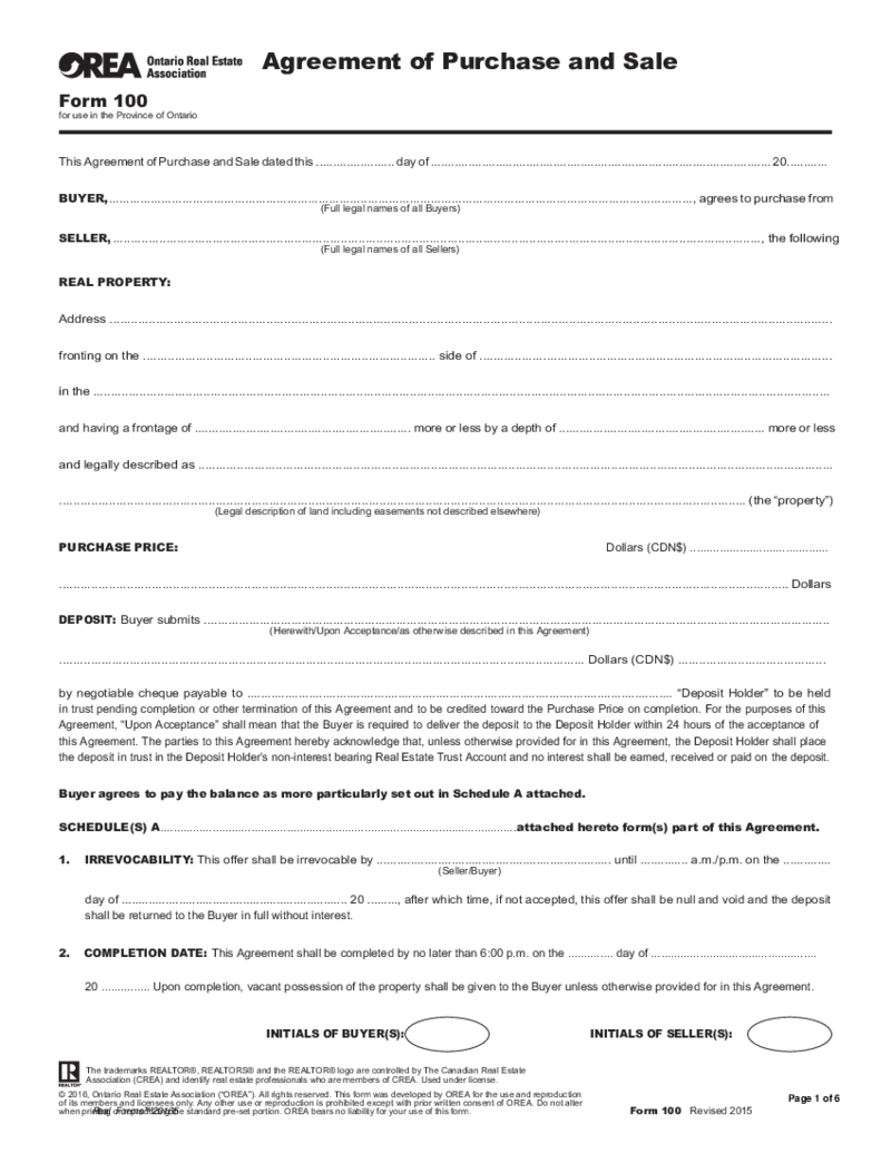 OREA Form 100 (2015)