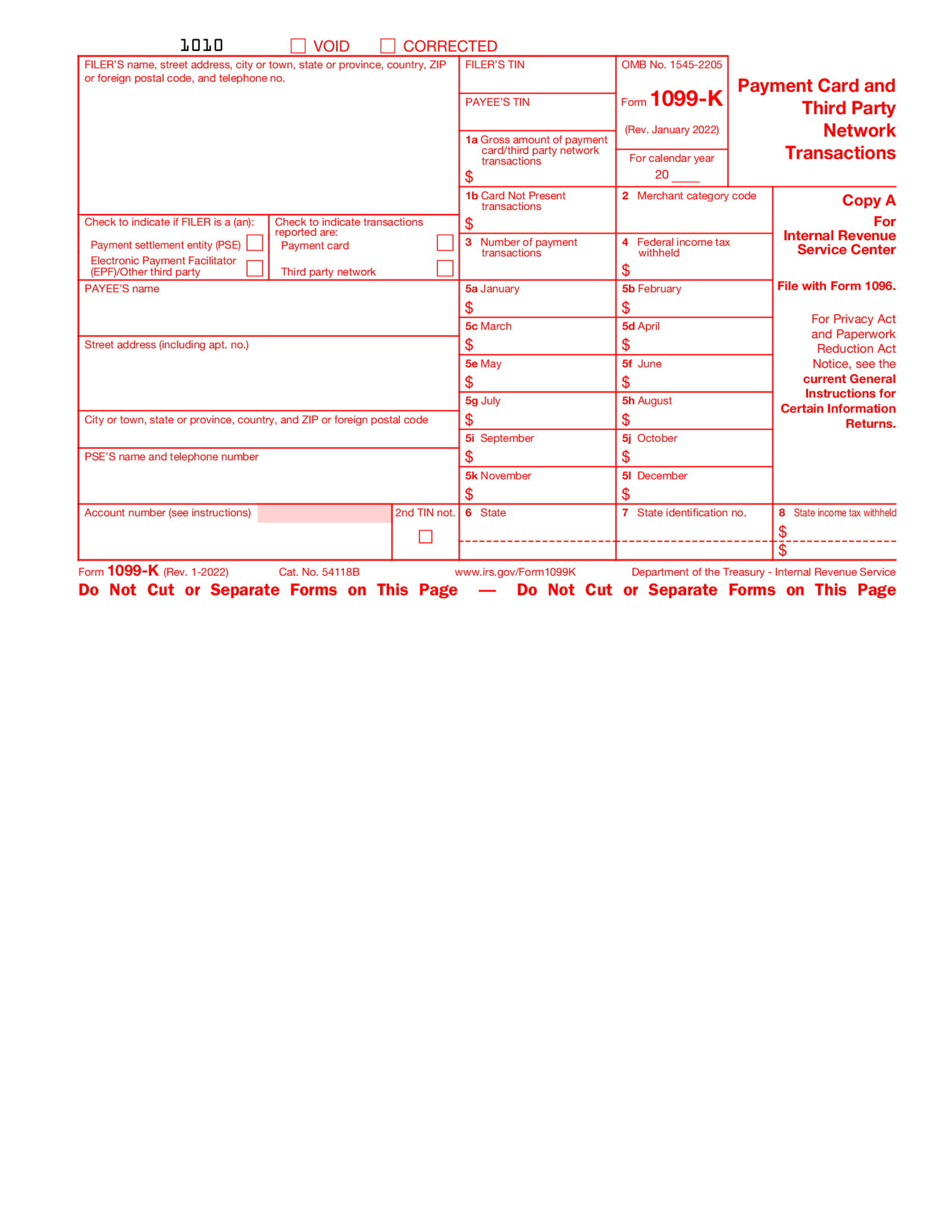 Form 1099 K (2022-2023) - Thumbnail