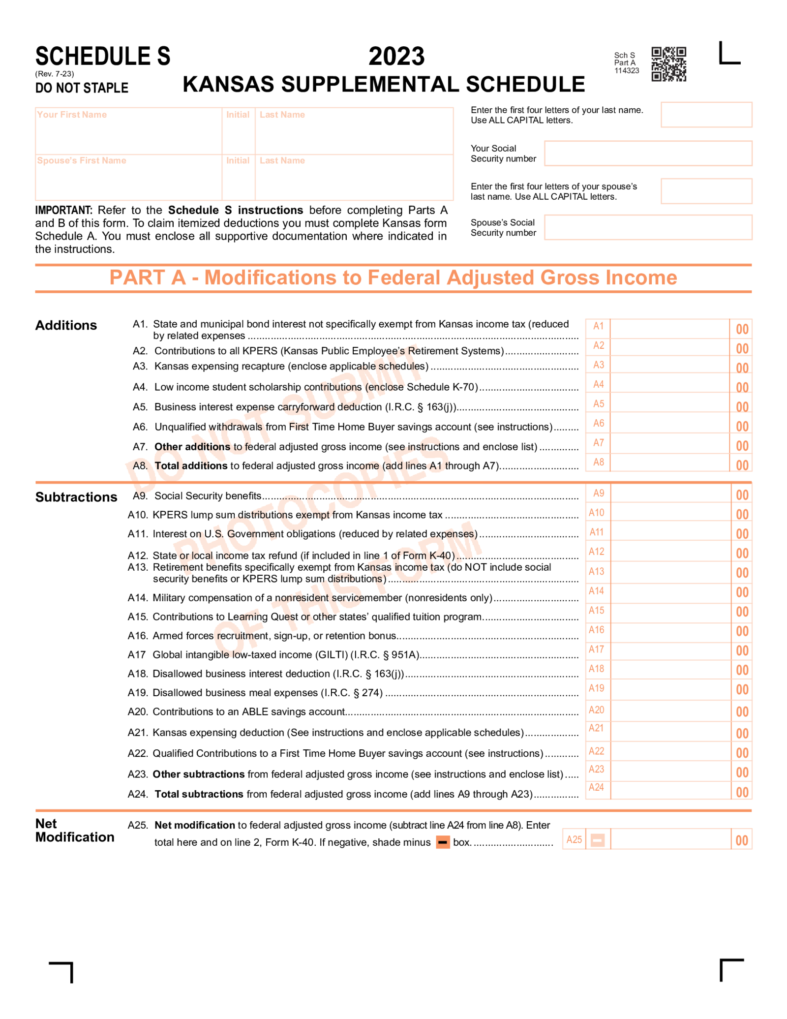 Kansas Schedule S - Thumbnail