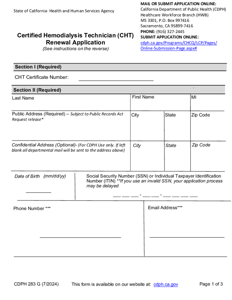 Certified Hemodialysis Technician (CHT) Renewal Application