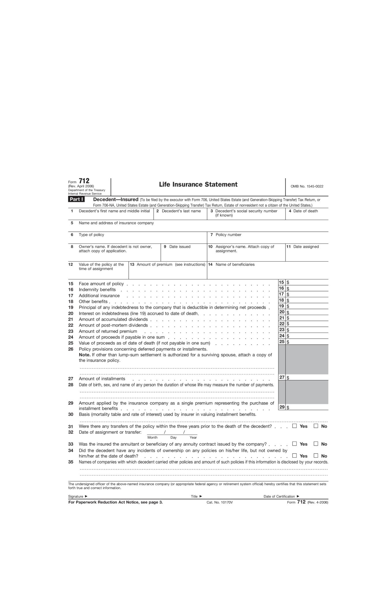 IRS Form 712 - Thumbnail