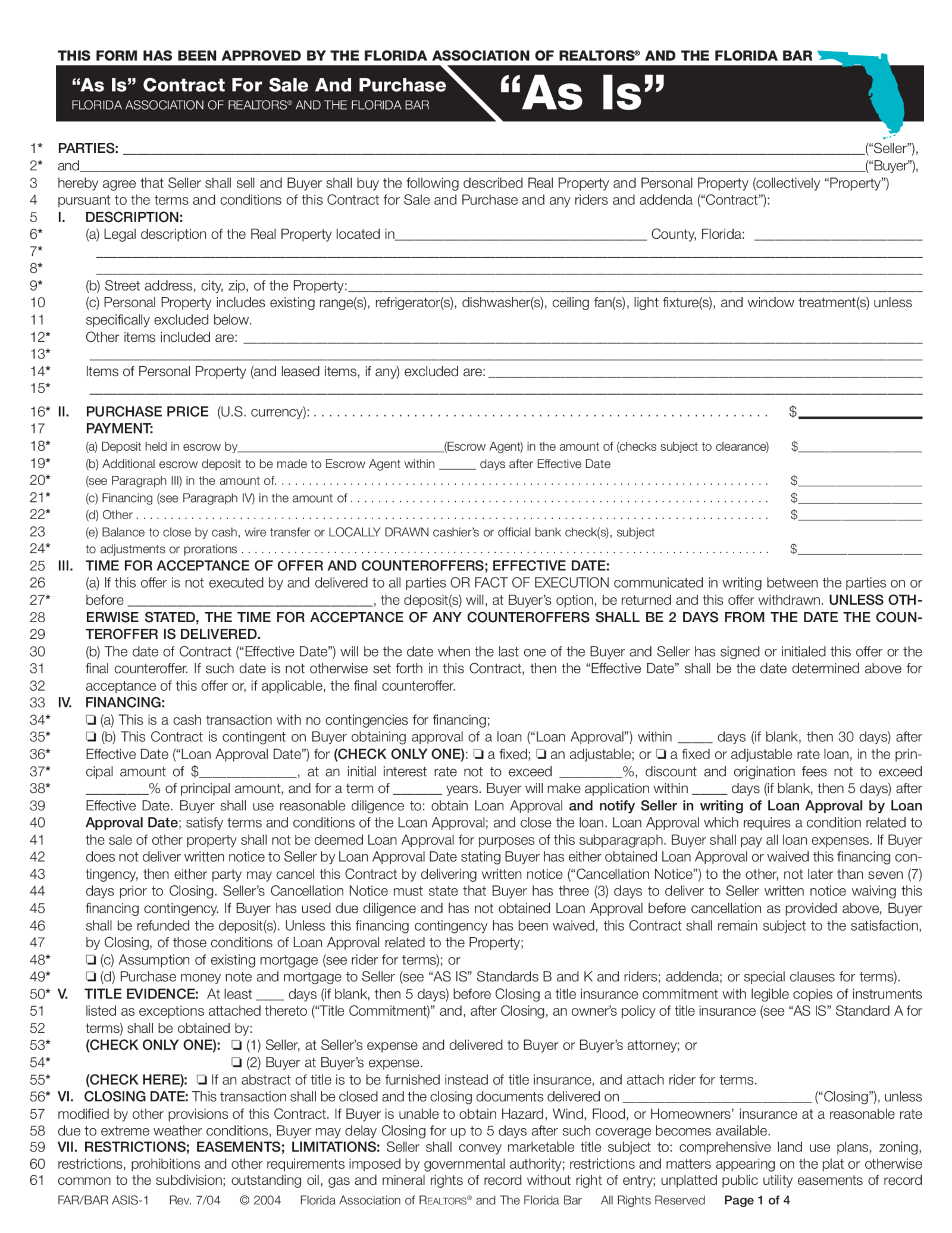  FARBAR AS IS Contract for Purchase and Sale - Thumbnail