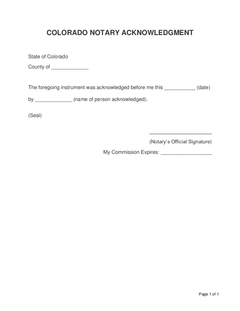 Colorado Notary Acknowledgment Form