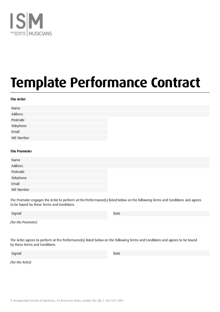 Template Performance Contract