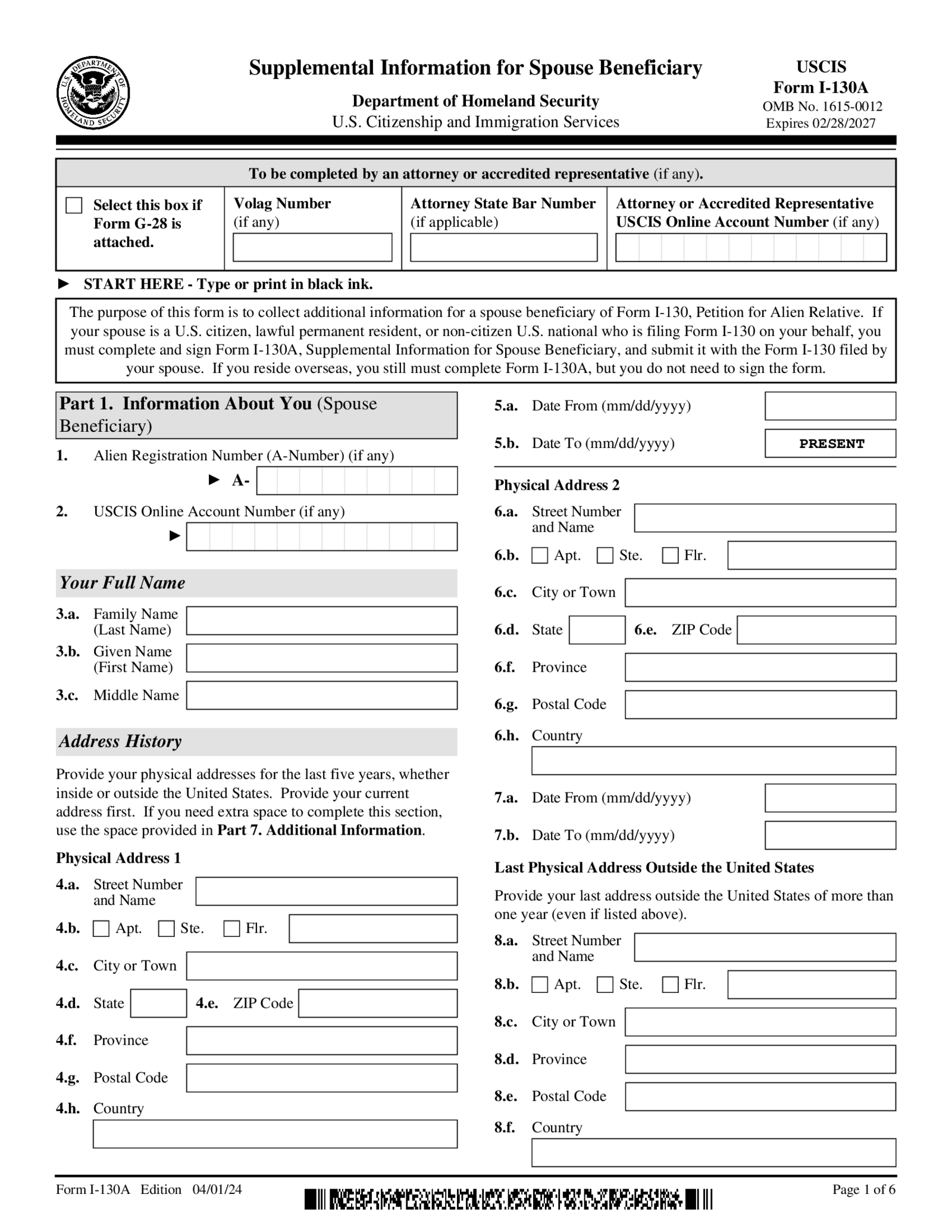 Form I-130A - Thumbnail