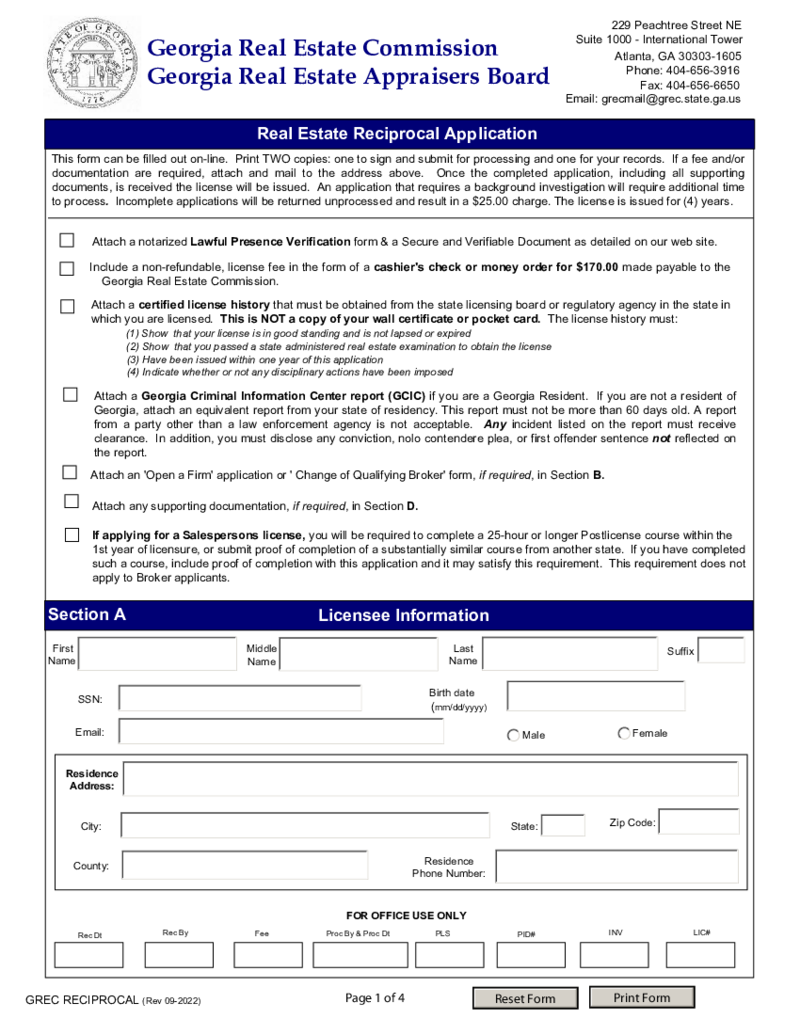 Georgia Reciprocity Real Estate License