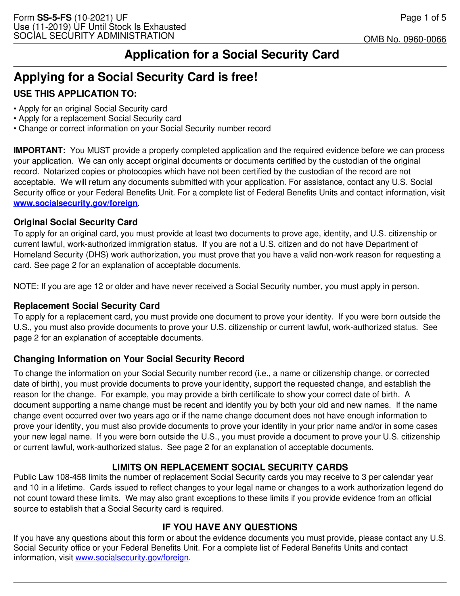 SSA Form SS-5-FS (Outside of the U.S.) - Thumbnail