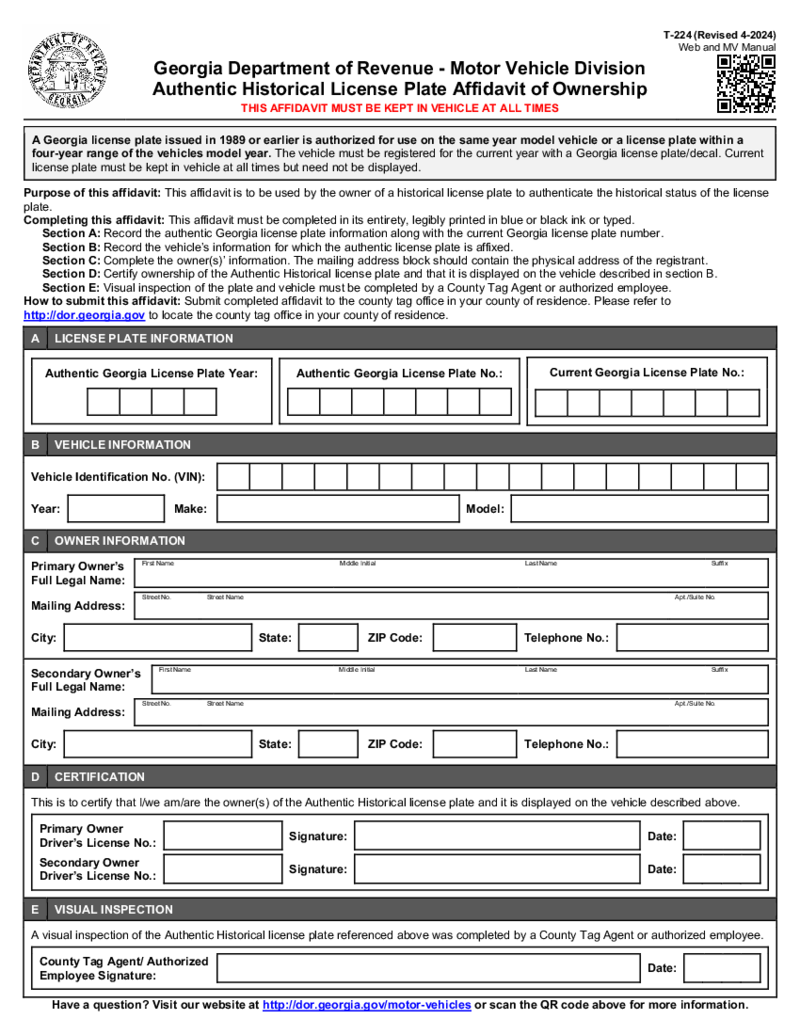 Form T-224, Georgia Department of Revenue