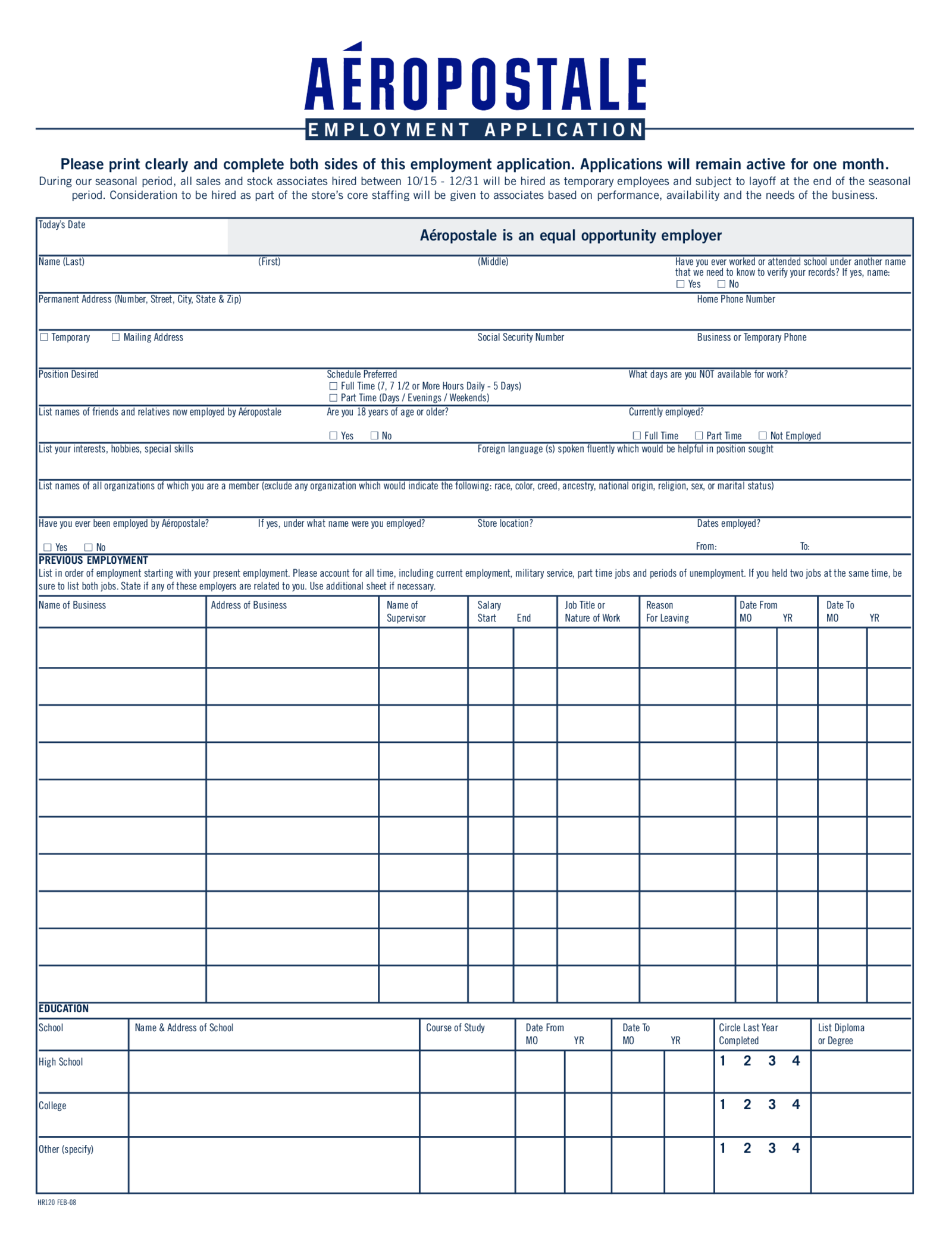 Aeropostale Application - Thumbnail