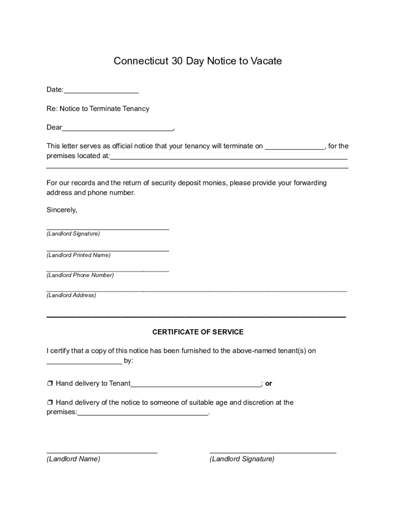 Connecticut 30 Day Lease Termination Notice Form