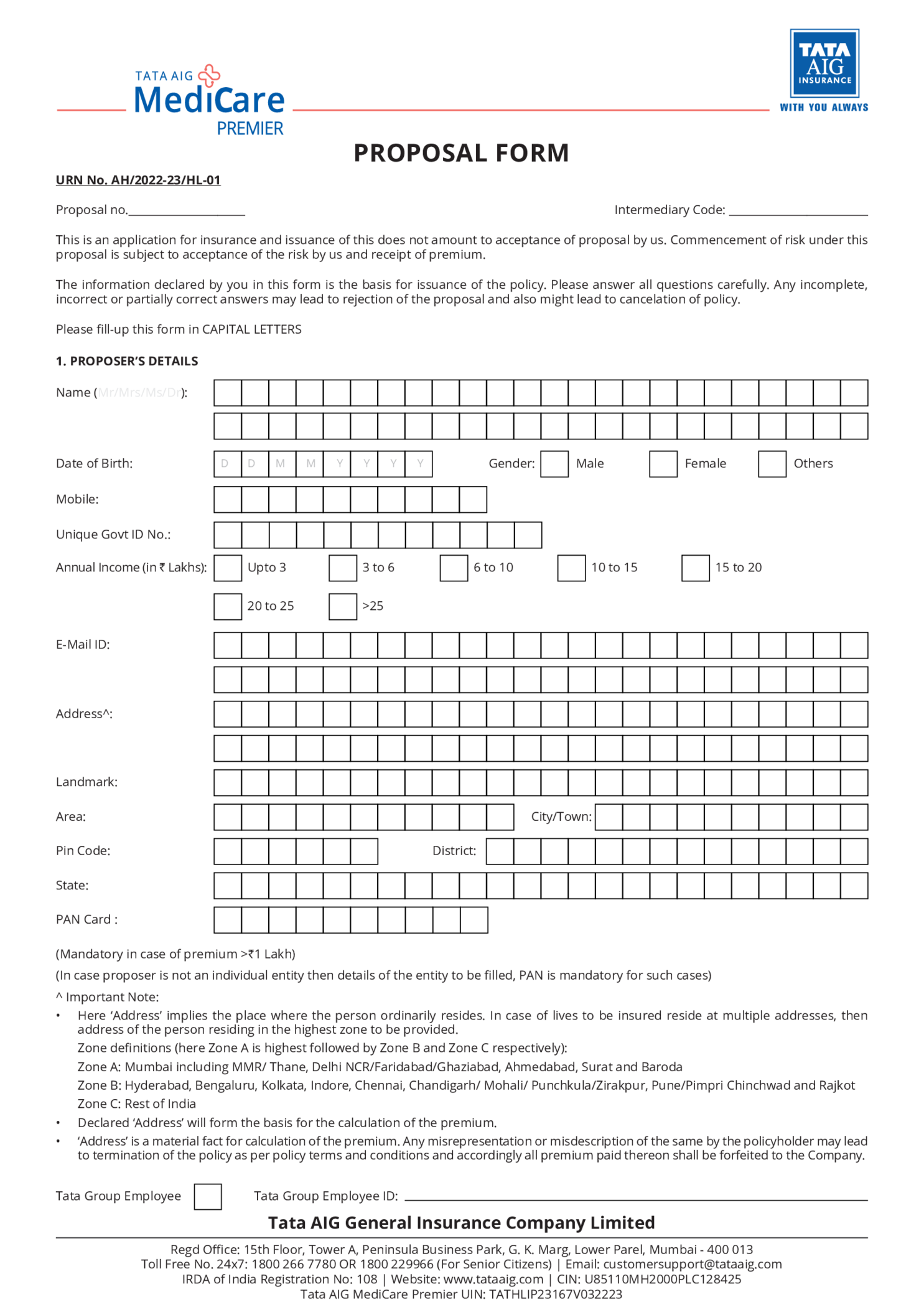 TATA AIG Proposal Form - Thumbnail