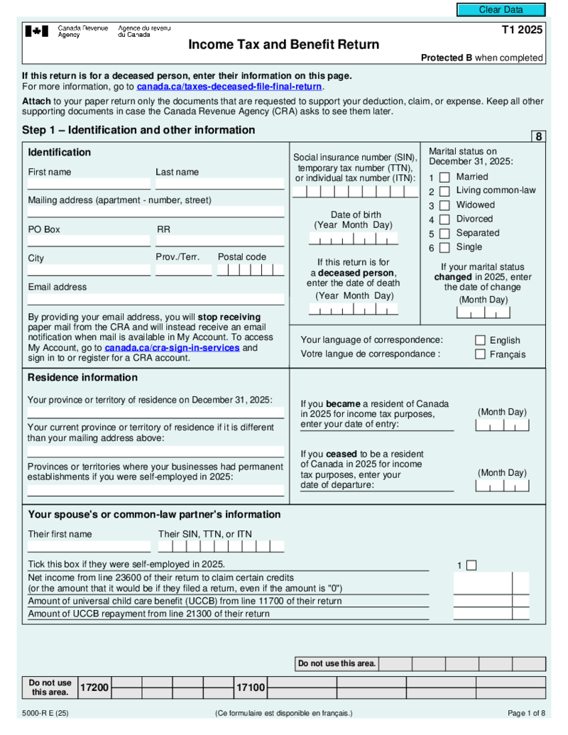 T1 General Income Tax and Benefit Return
