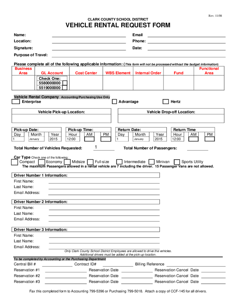 Vehicle Rental Request Form