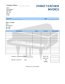 Piano Teacher Invoice Template - Thumbnail