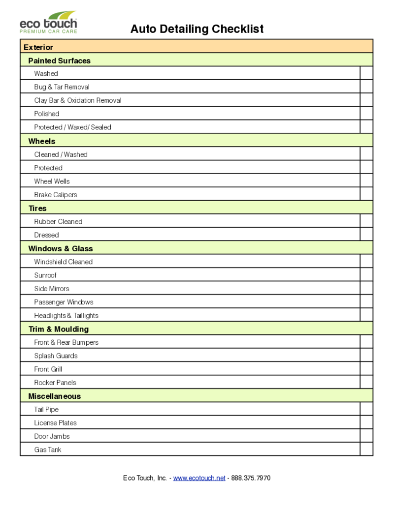 Car Wash Checklist Template