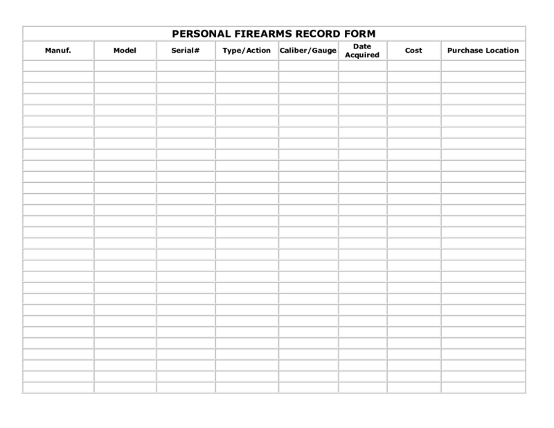 Personal Firearms Inventory Form