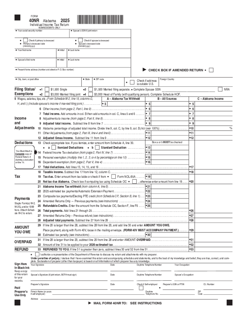 Alabama Tax Form 40NR
