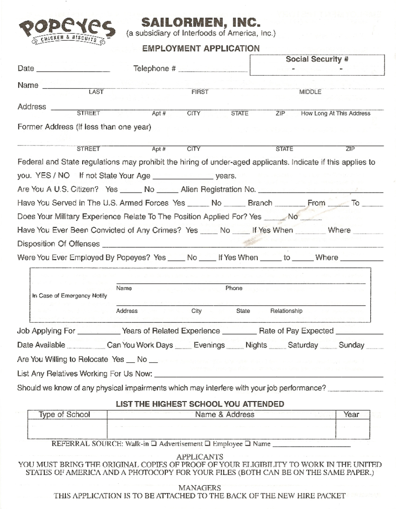 Popeyes Application