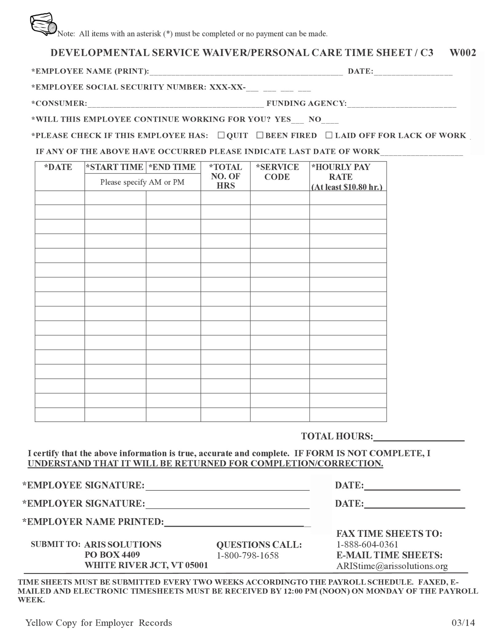 Fillable Aris Solutions Timesheet - Thumbnail