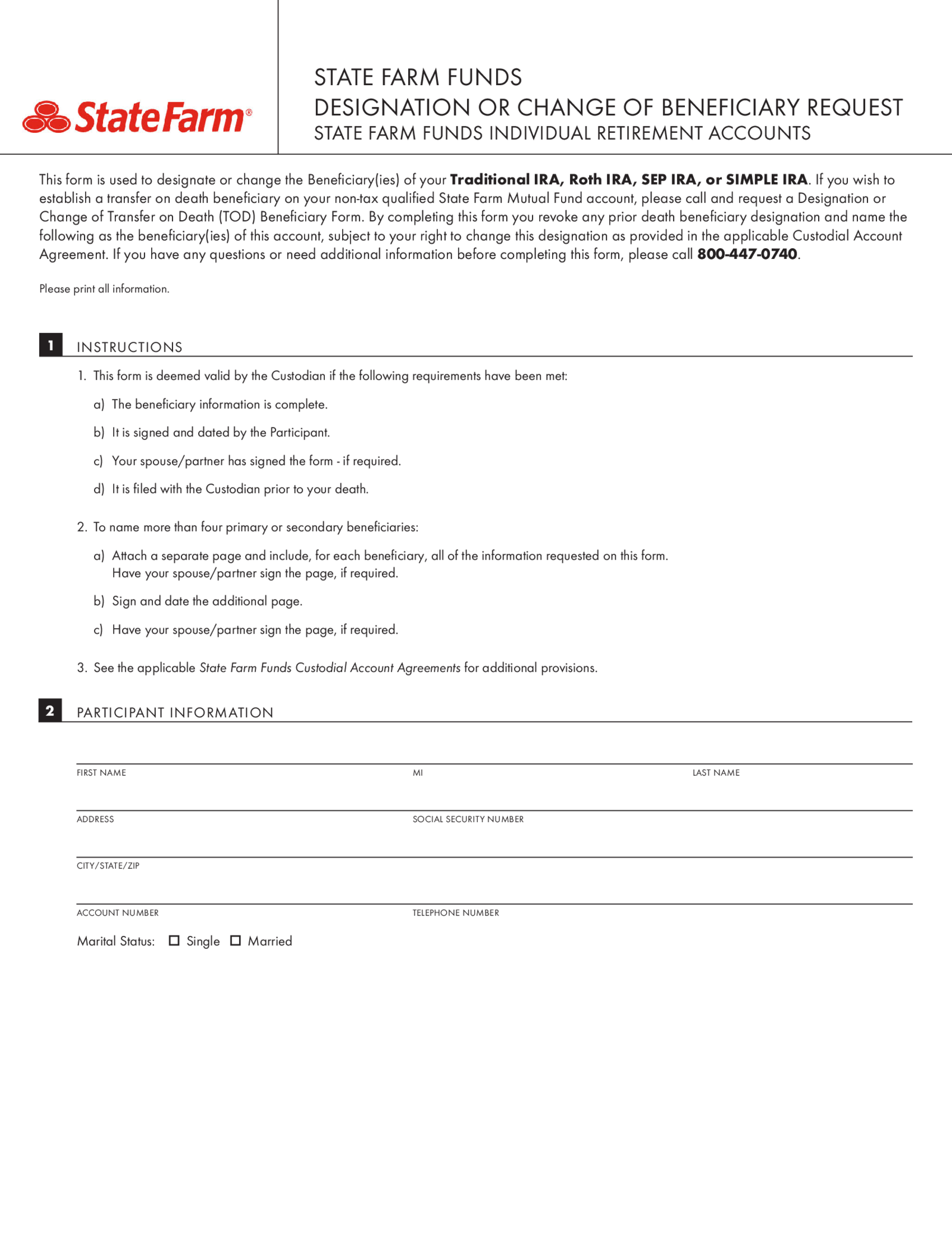 State Farm Change of Beneficiary Form - Thumbnail