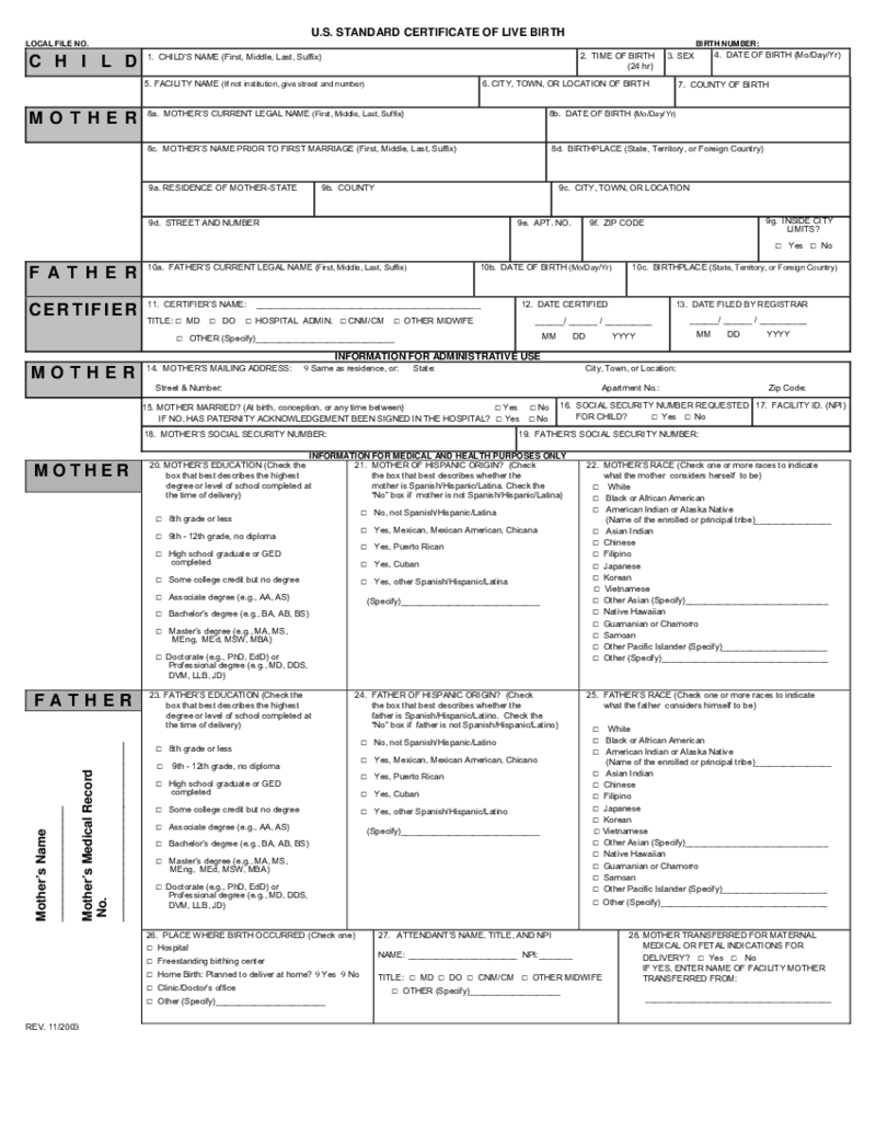 Hospital Birth Certificate