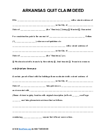 Arkansas Quitclaim Deed - Thumbnail