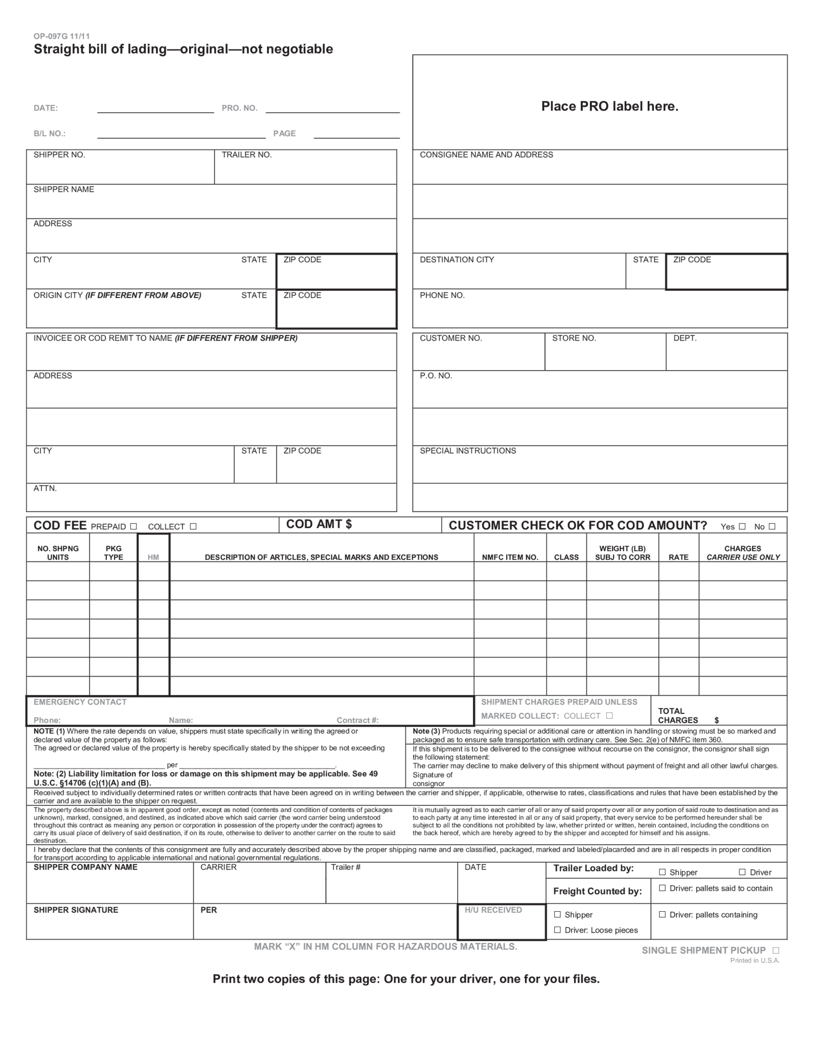 Straight bill of Lading - Thumbnail