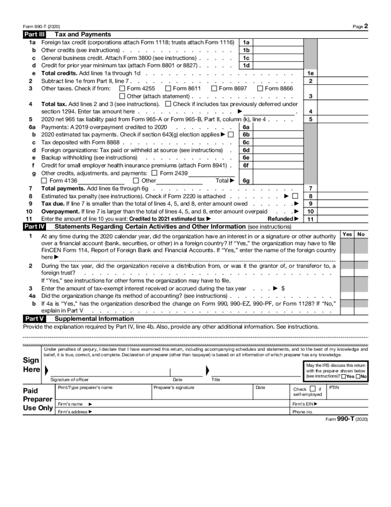 Form 990-T (2020)