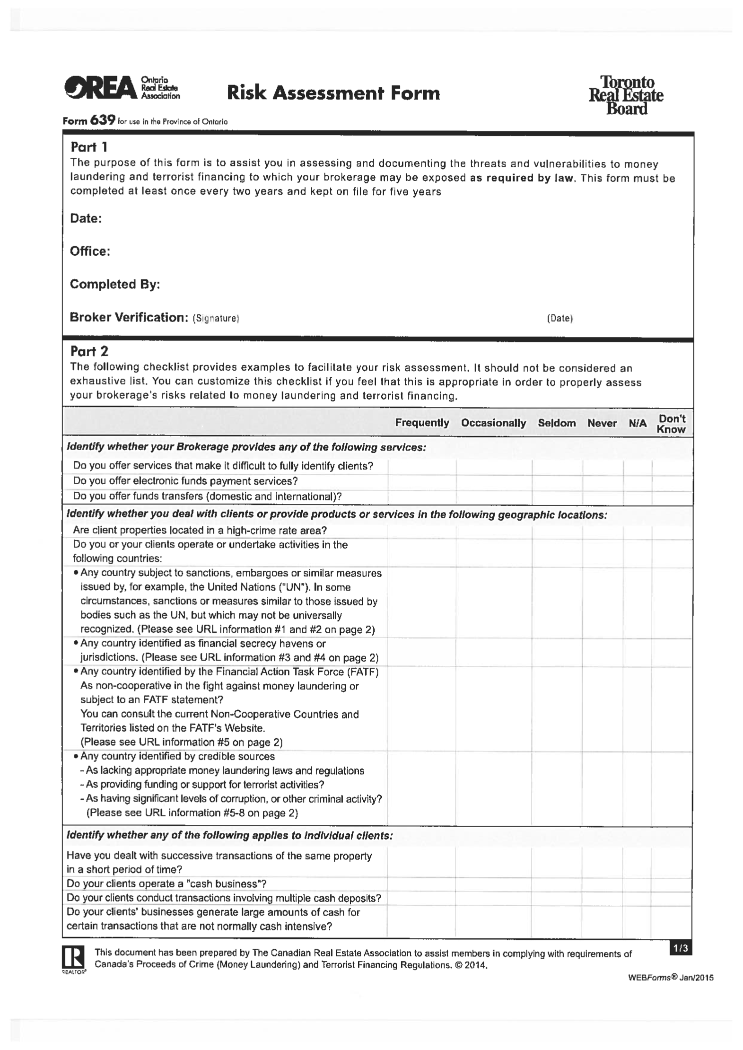 Form 639, Risk Assessment Form - Thumbnail