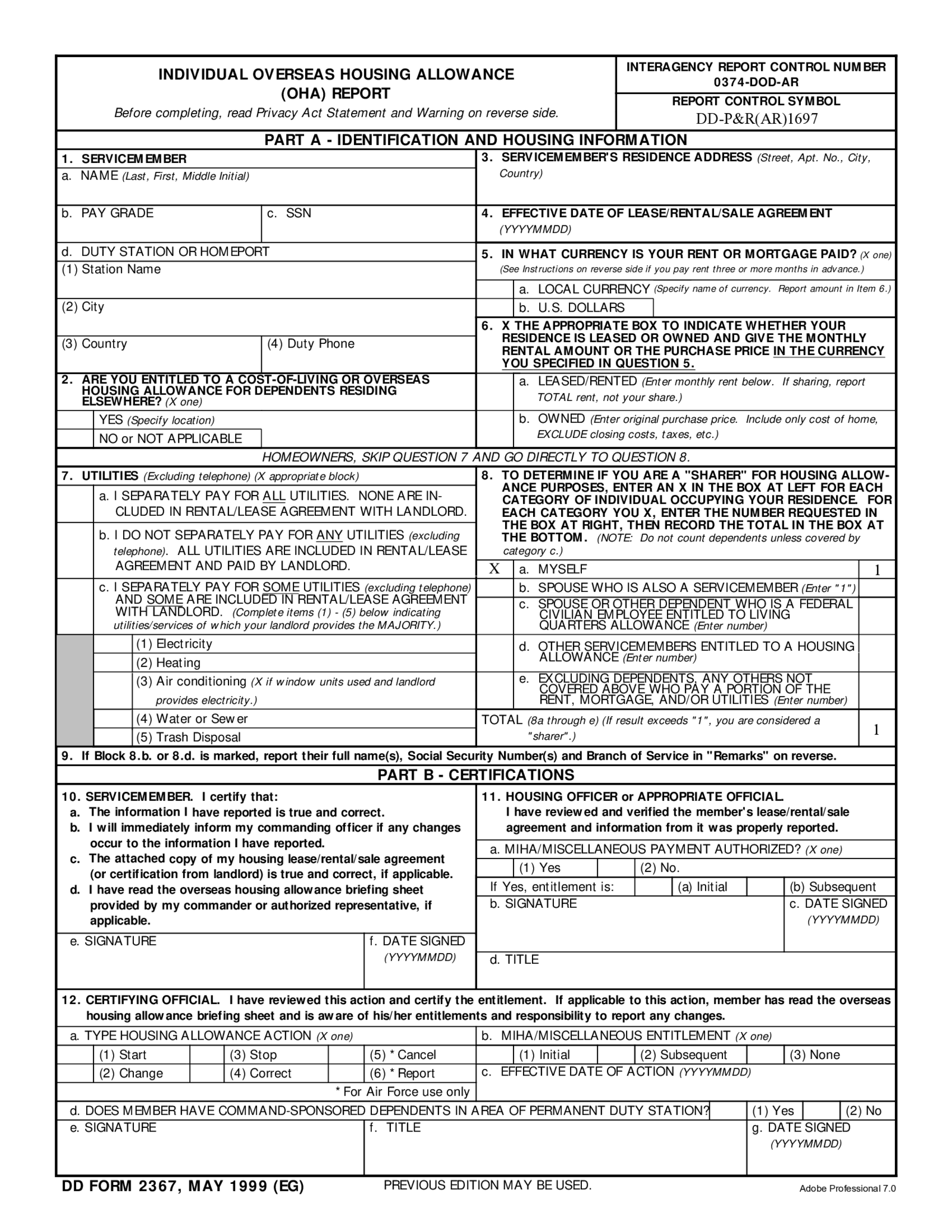 Fillable DD Form 2367 - Thumbnail