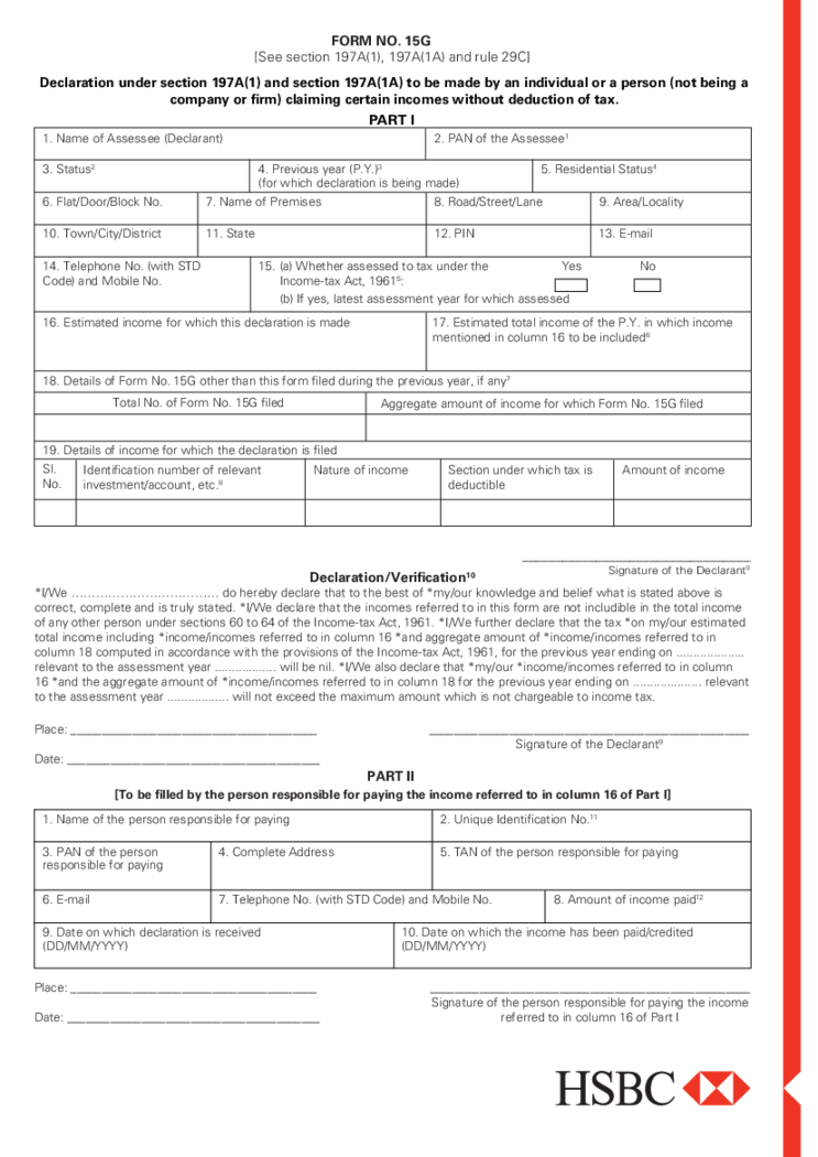 HSBC Form 15G