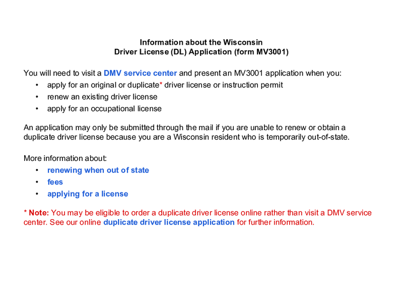 Form MV3001 - Wisconsin Driver License Application (2019)